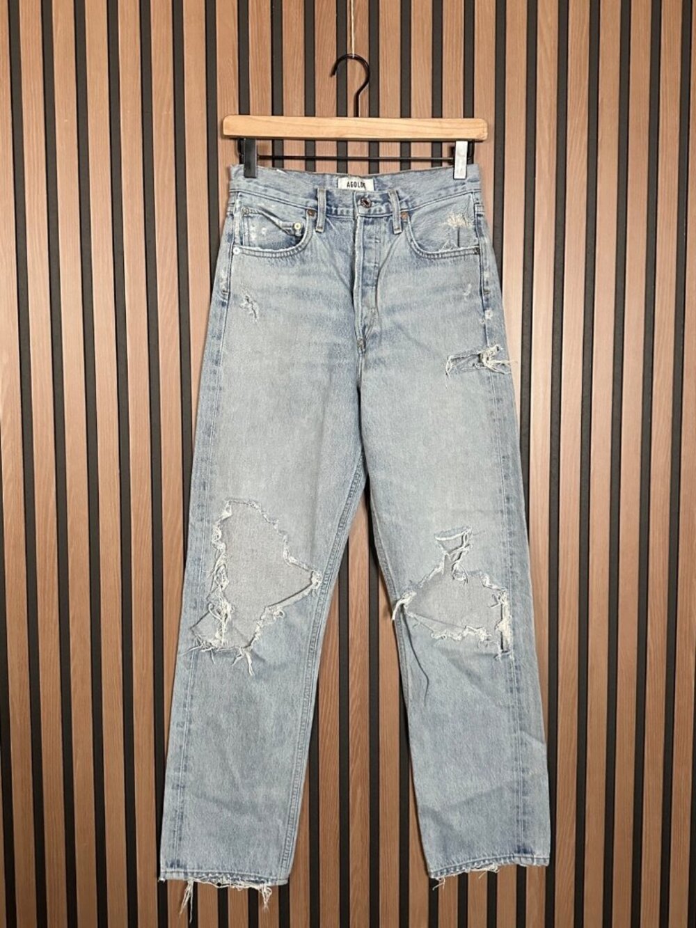 Agolde Jeans 24 Womens 90s Blue Destroyed Knee Denim Pants Light Wash